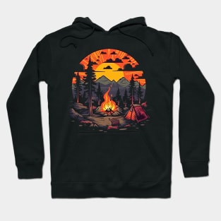 Beautiful Campsite Landscape || Campfire Vector Art Hoodie